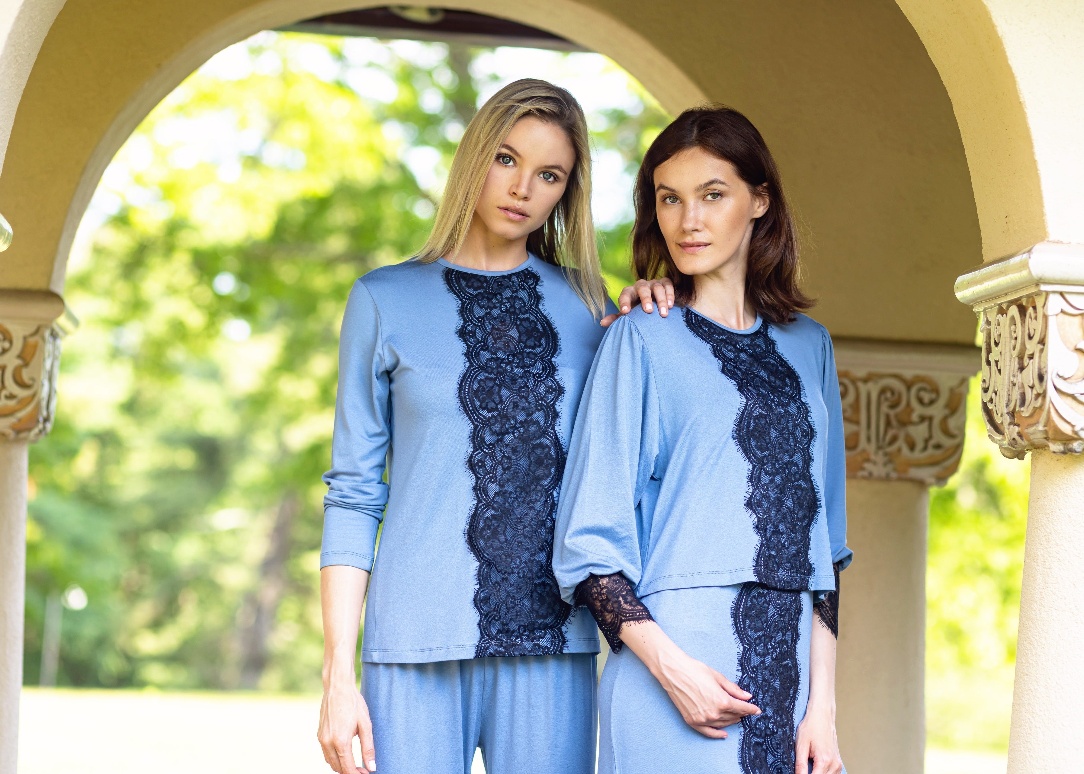 Lace Trim Pajamas - White