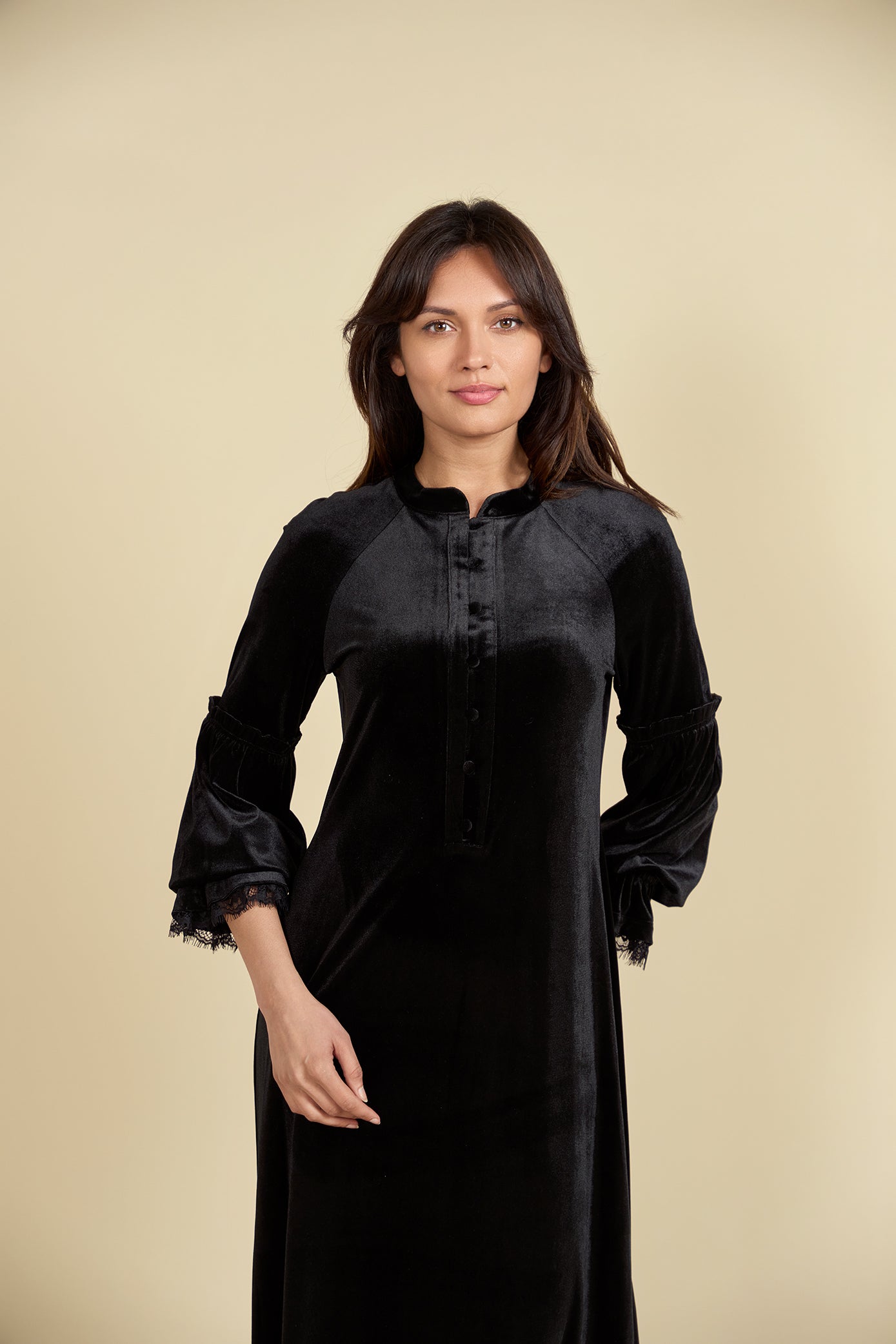 Velour Maxi Dress with Buttons