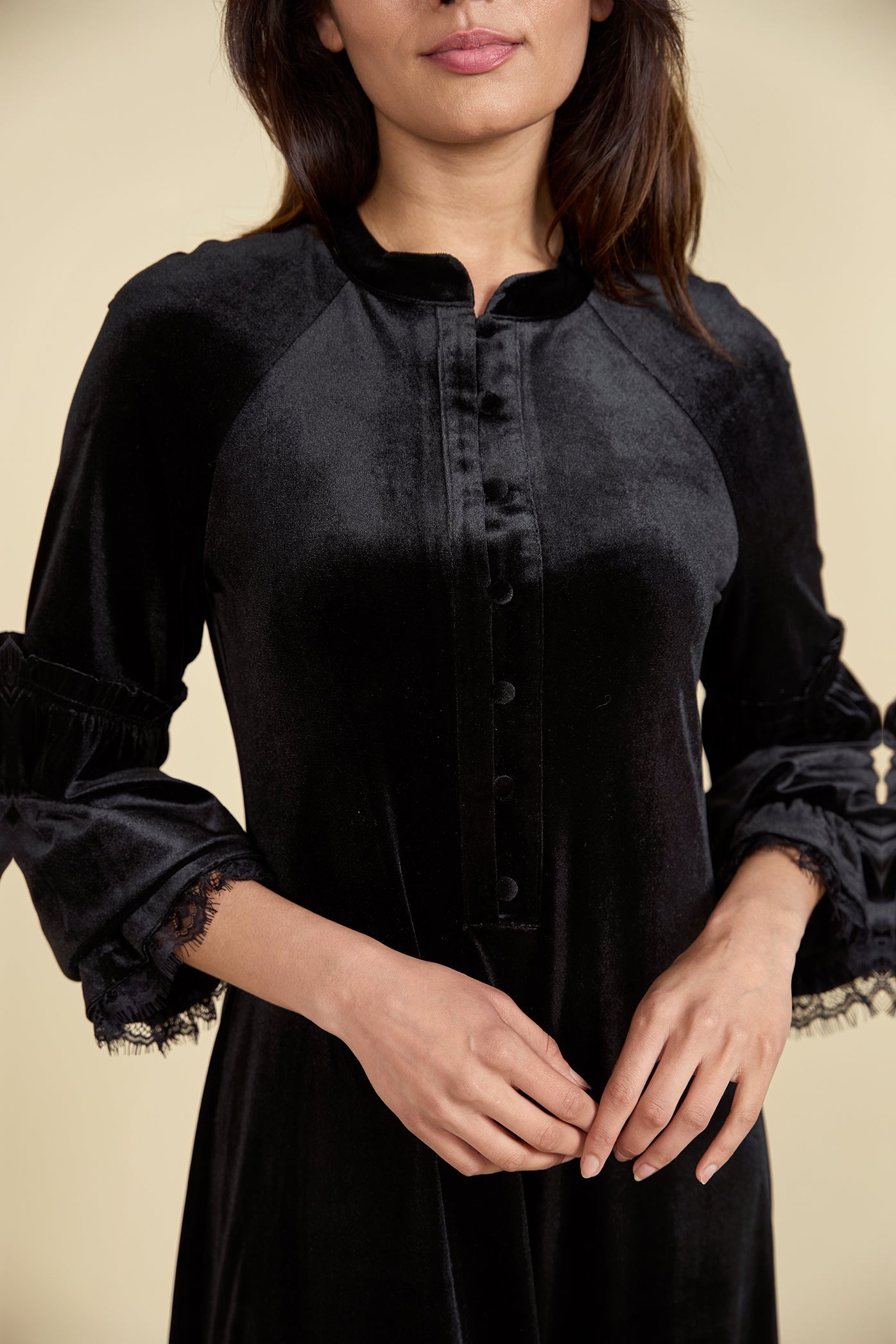 Velour Maxi Dress with Buttons