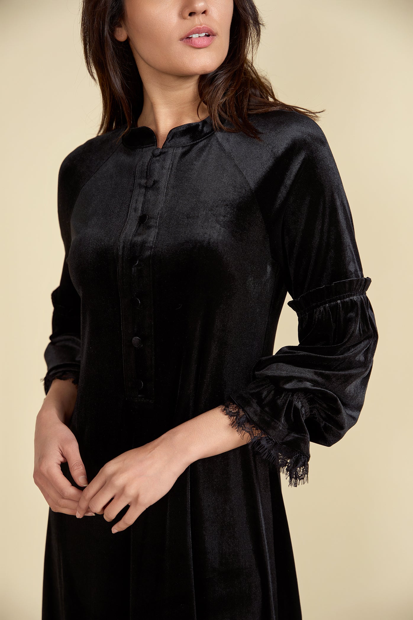 Velour Maxi Dress with Buttons