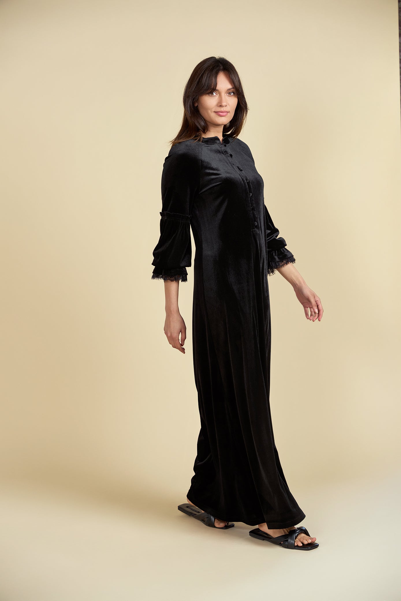 Velour Maxi Dress with Buttons