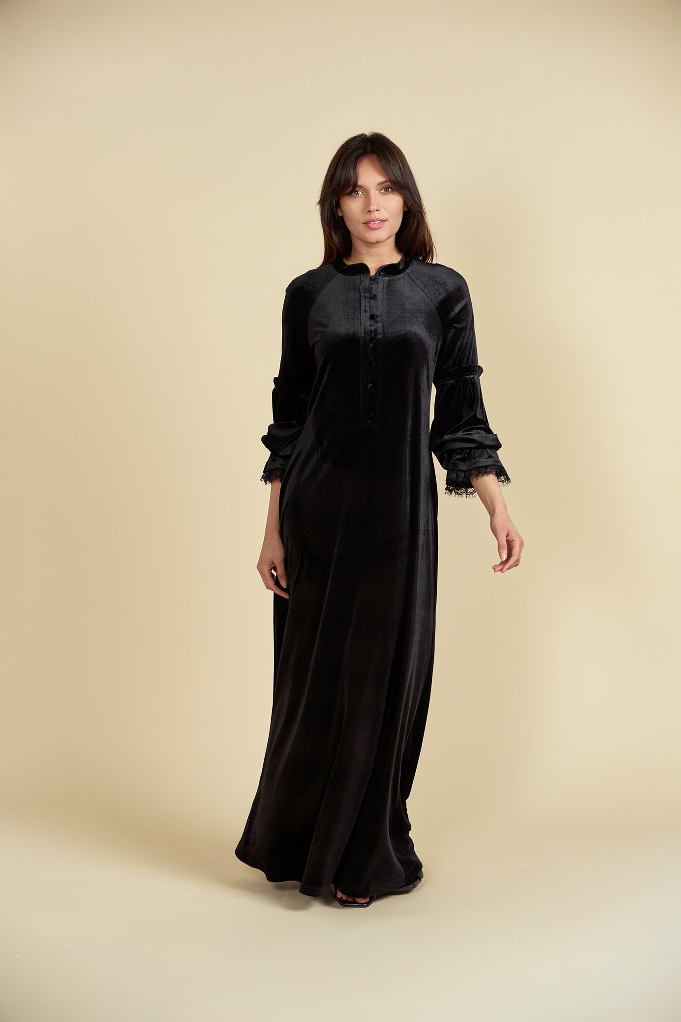 Velour Maxi Dress with Buttons