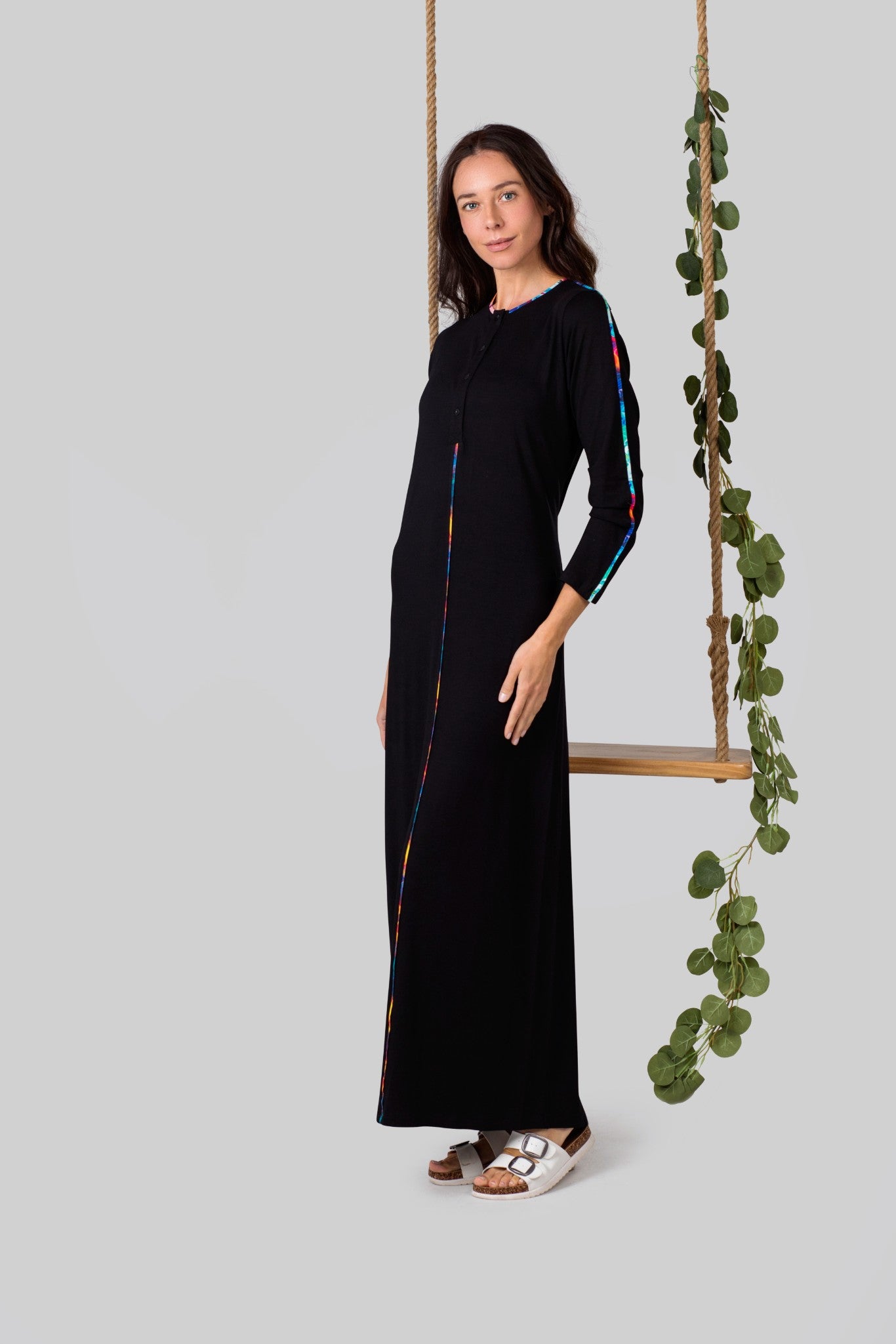 Colored Piping Buttondown Nightgown