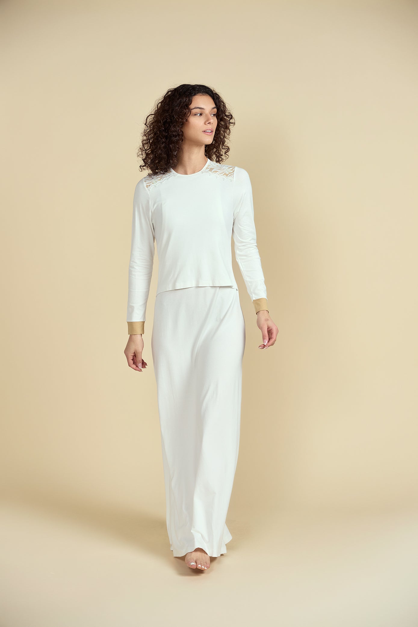 White Lace Trim Nursing Nightgown