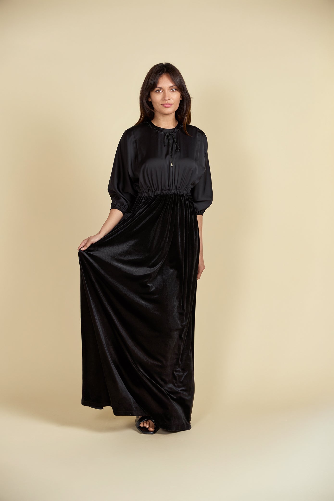 Satin Top Velour Bottom Maxi Dress