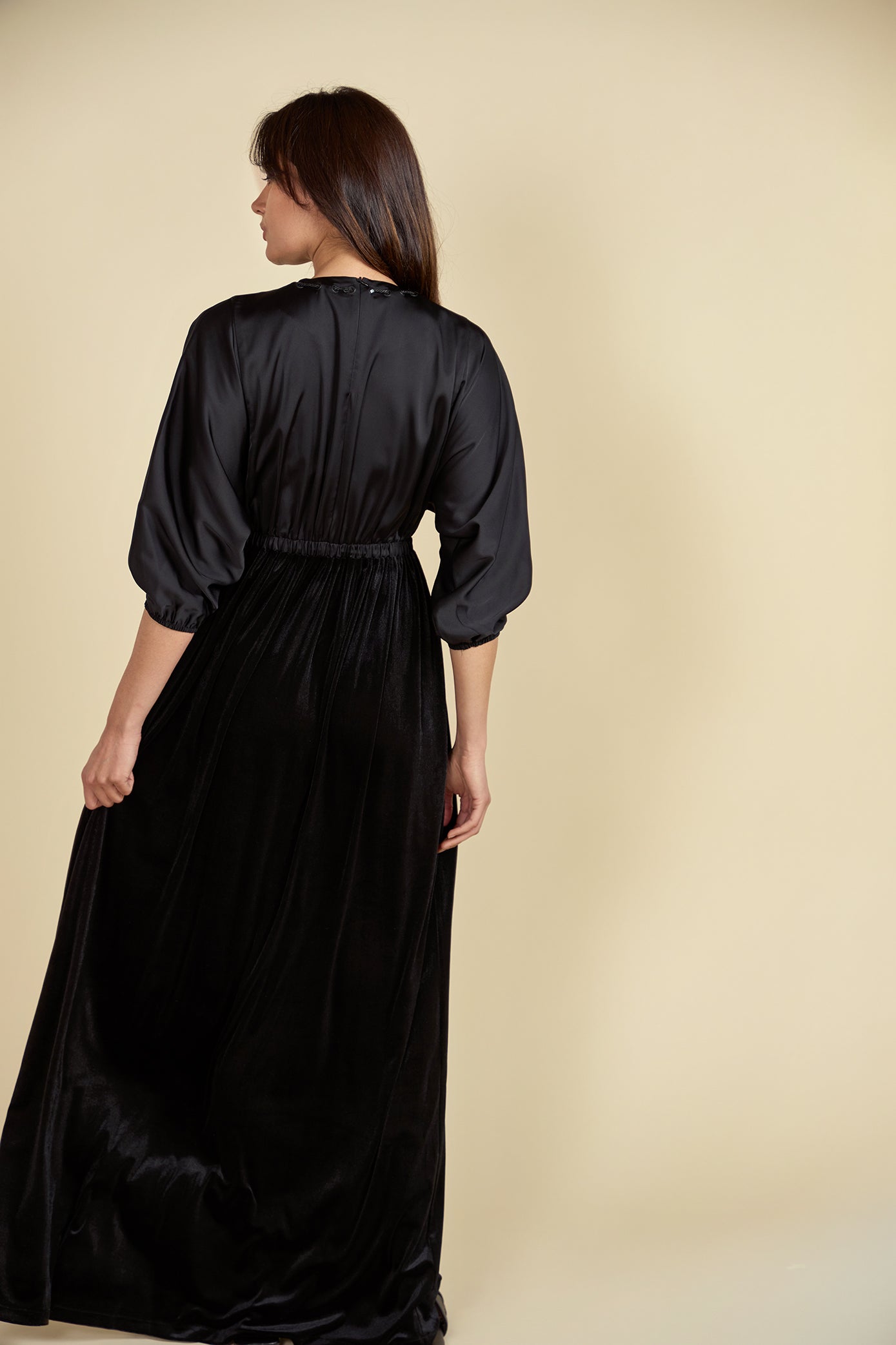 Satin Top Velour Bottom Maxi Dress