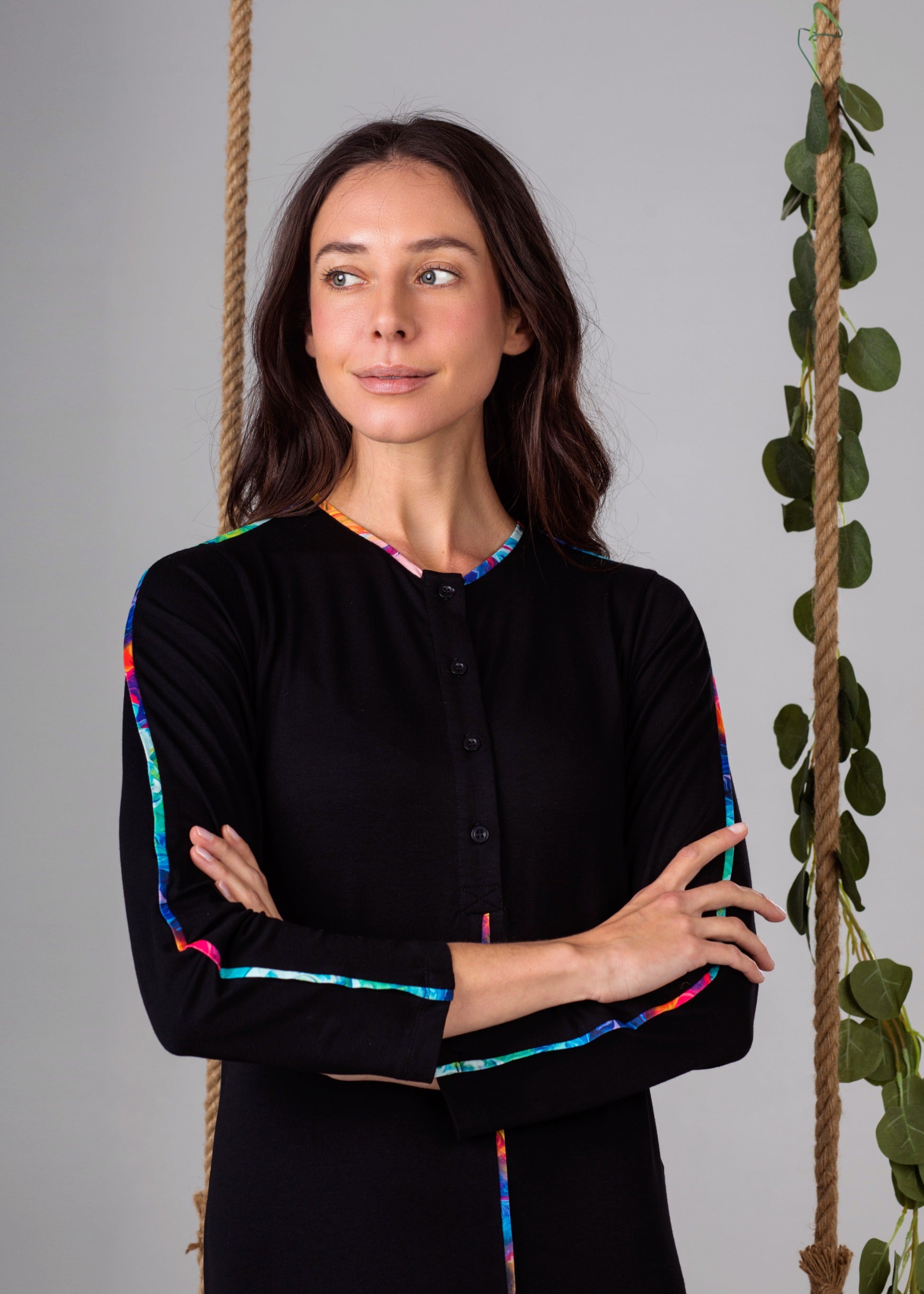 Colored Piping Buttondown Nightgown