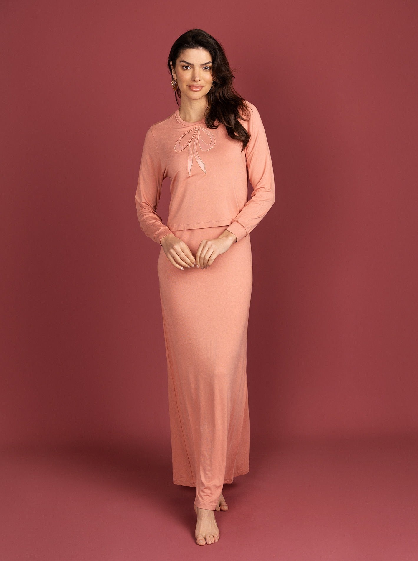Selective Emblom Bow Emblom Nursing Nightgown - Pink – MOOD + ELLWI