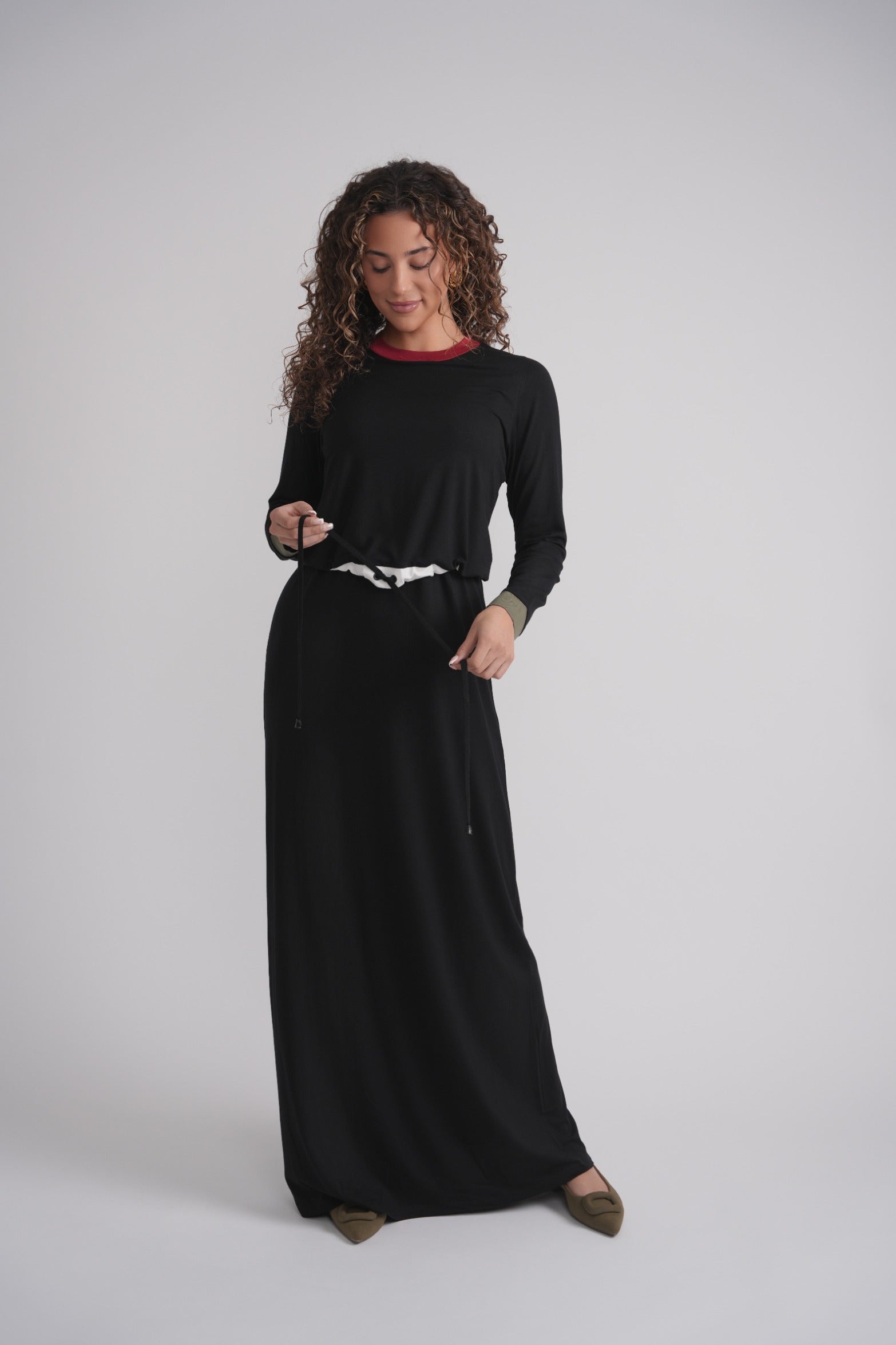 Colorblock Drawstring Nursing Nightgown