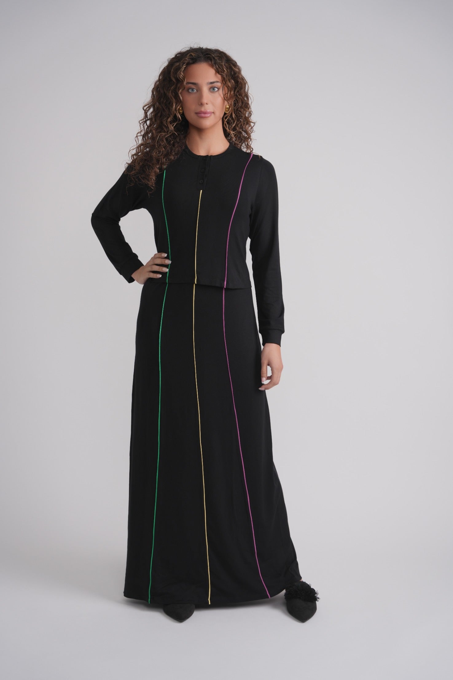 Colored Taping Trim Nursing Nightgown