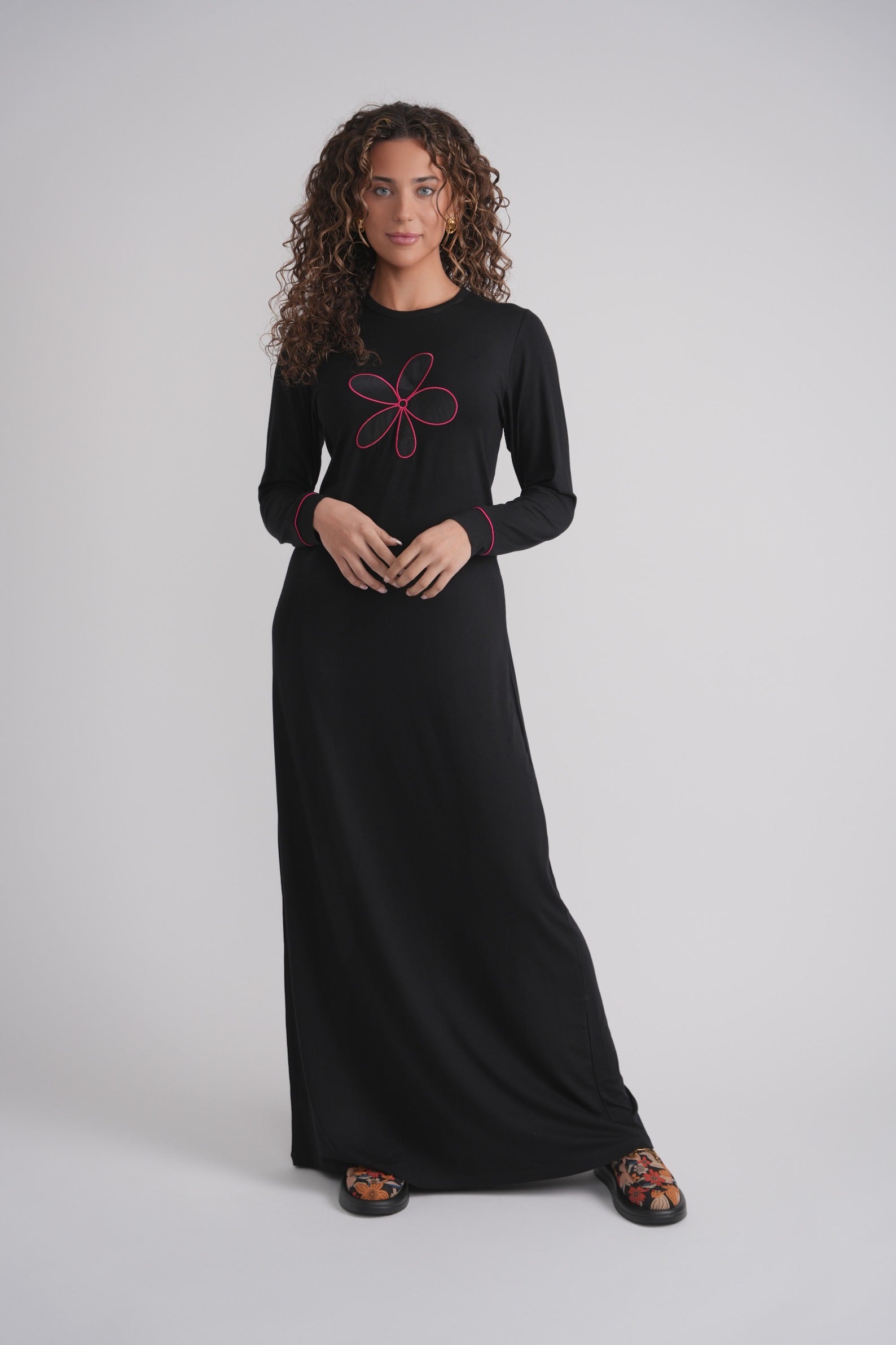 Embroidered Flower Nursing Nightgown