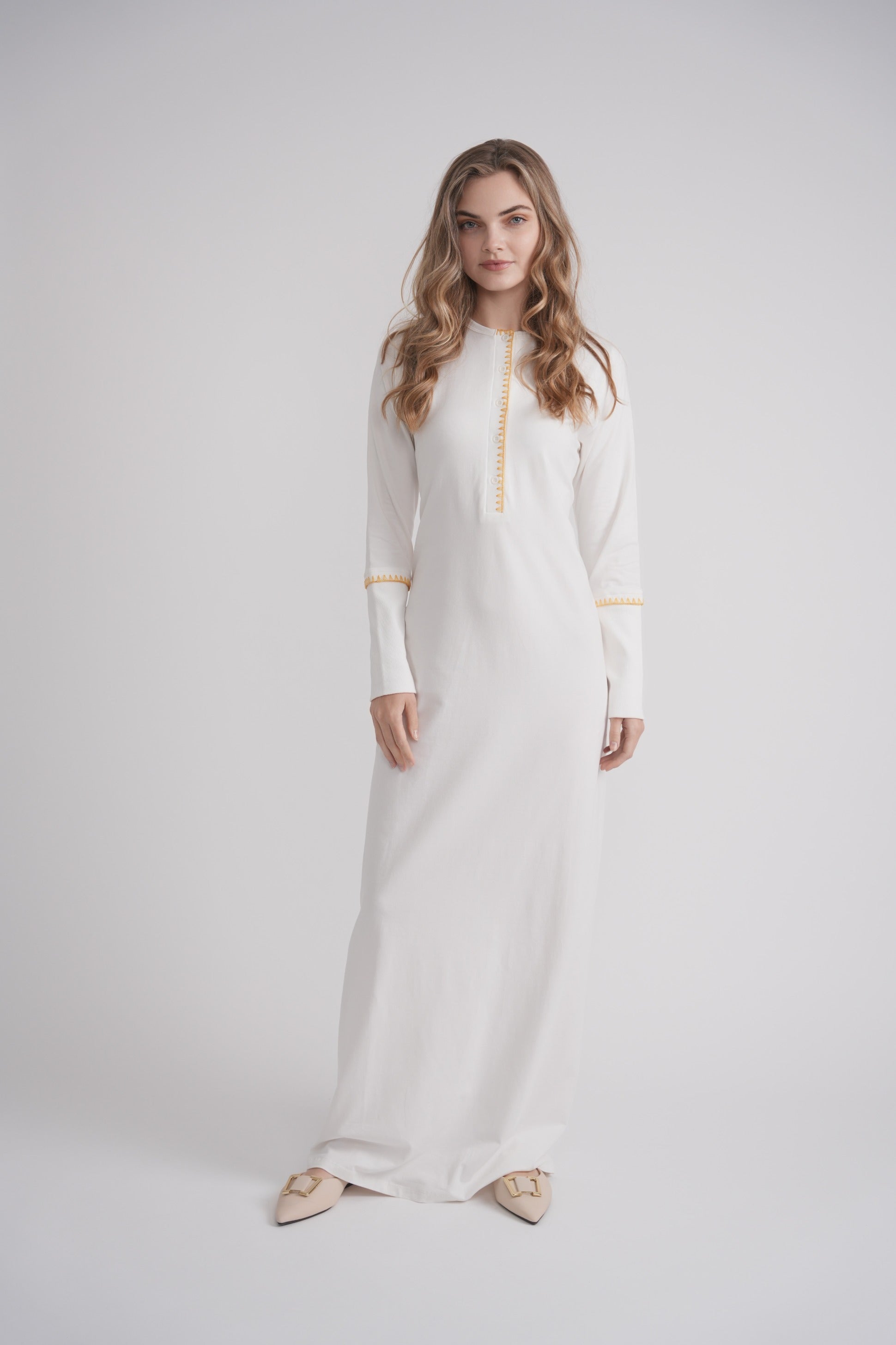 Embroidered Stitch Nightgown - White