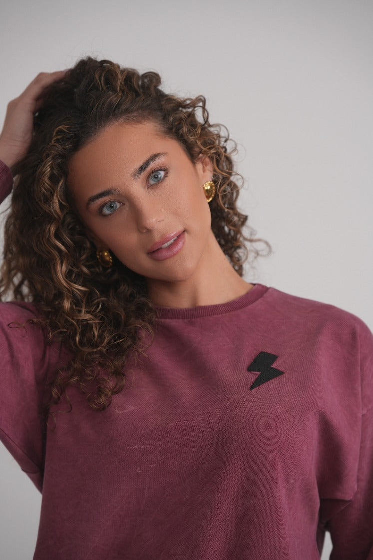 Acid Wash Sweatshirt - Wine
