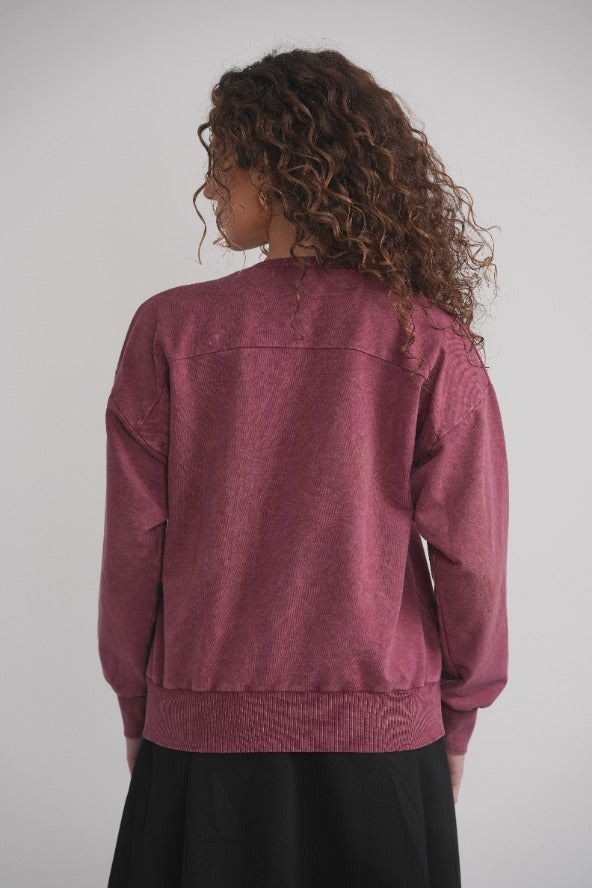 Acid Wash Sweatshirt - Wine