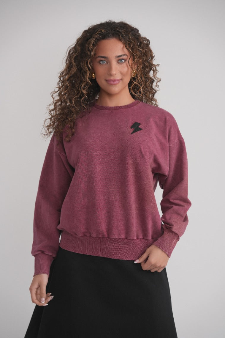 Acid Wash Sweatshirt - Wine