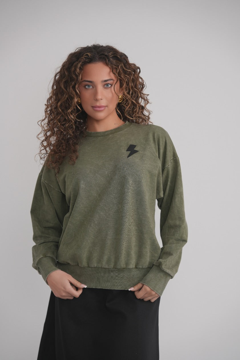 Acid Wash Sweatshirt - Khaki