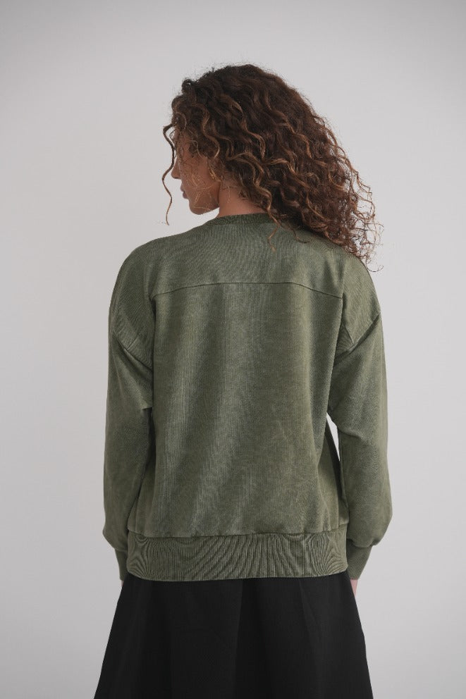 Acid Wash Sweatshirt - Khaki