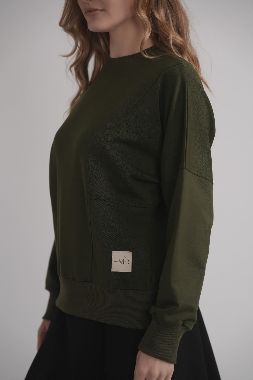 French Terry Sweatshirt with Logo - Khaki