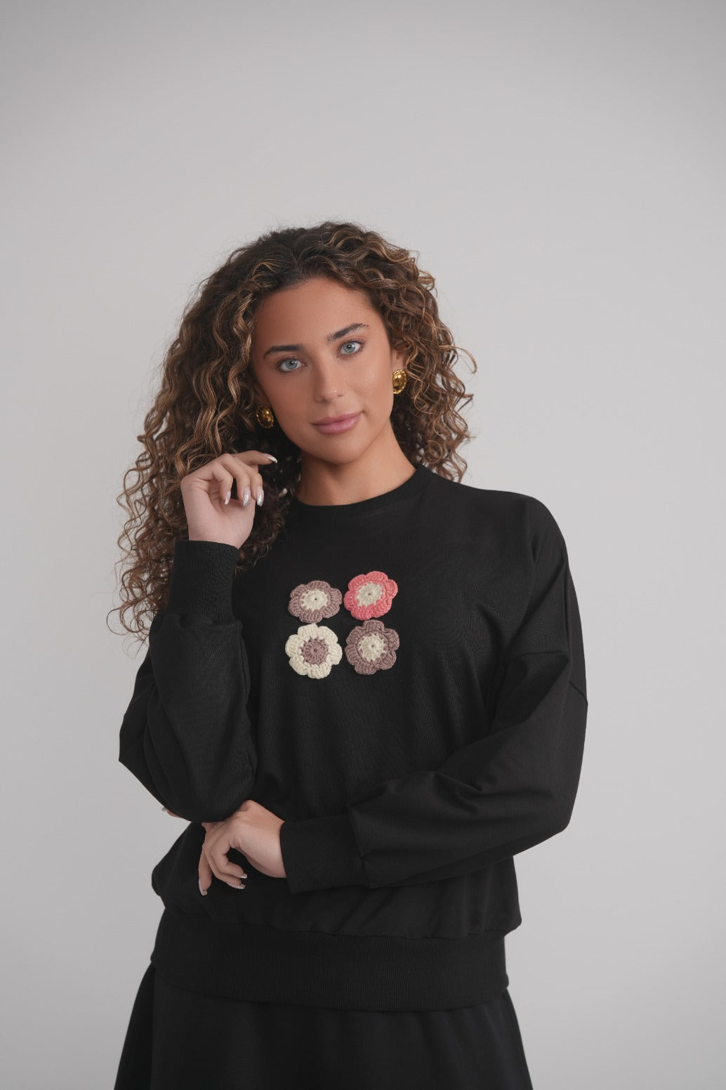 Crochet Flower Sweatshirt