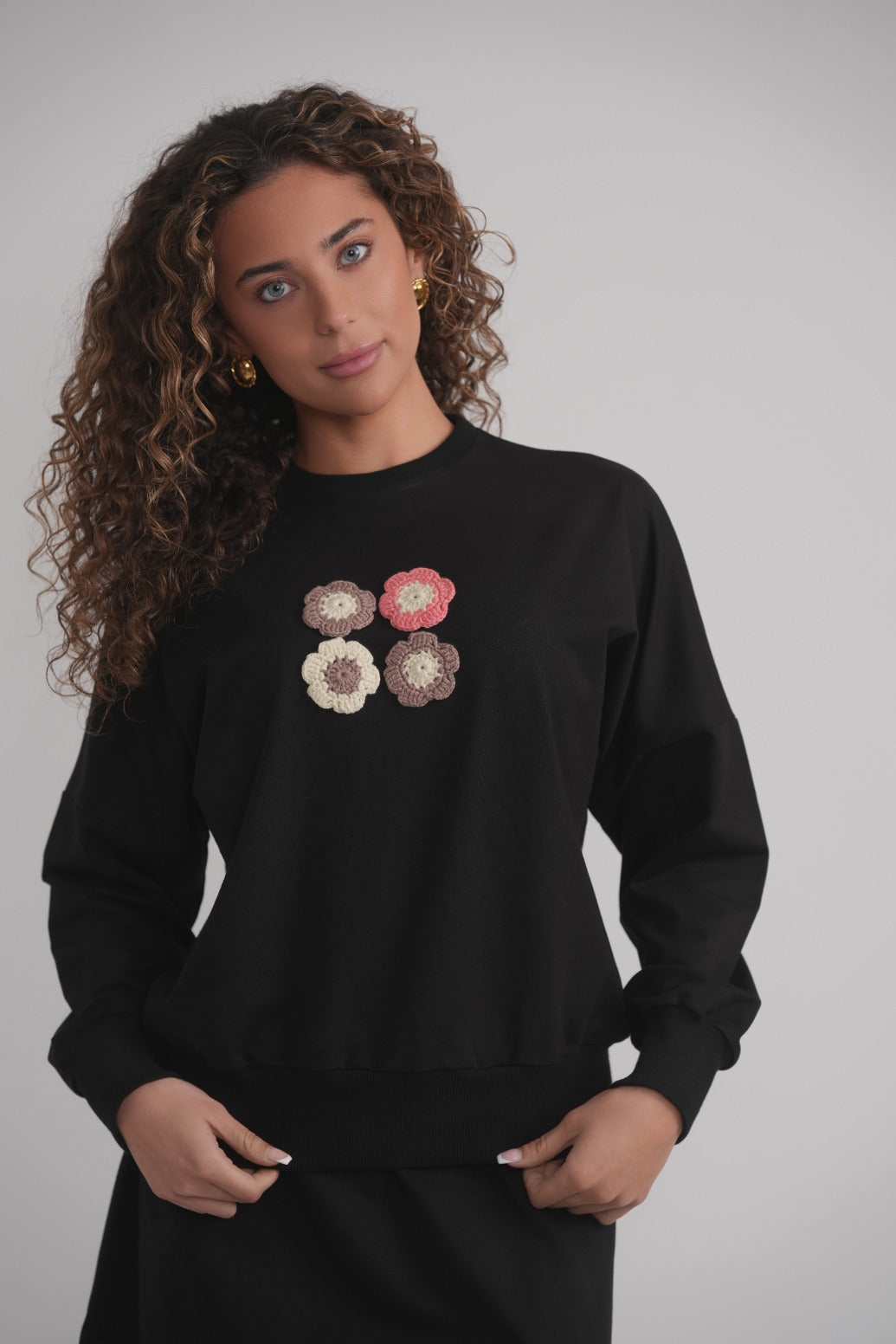 Crochet Flower Sweatshirt