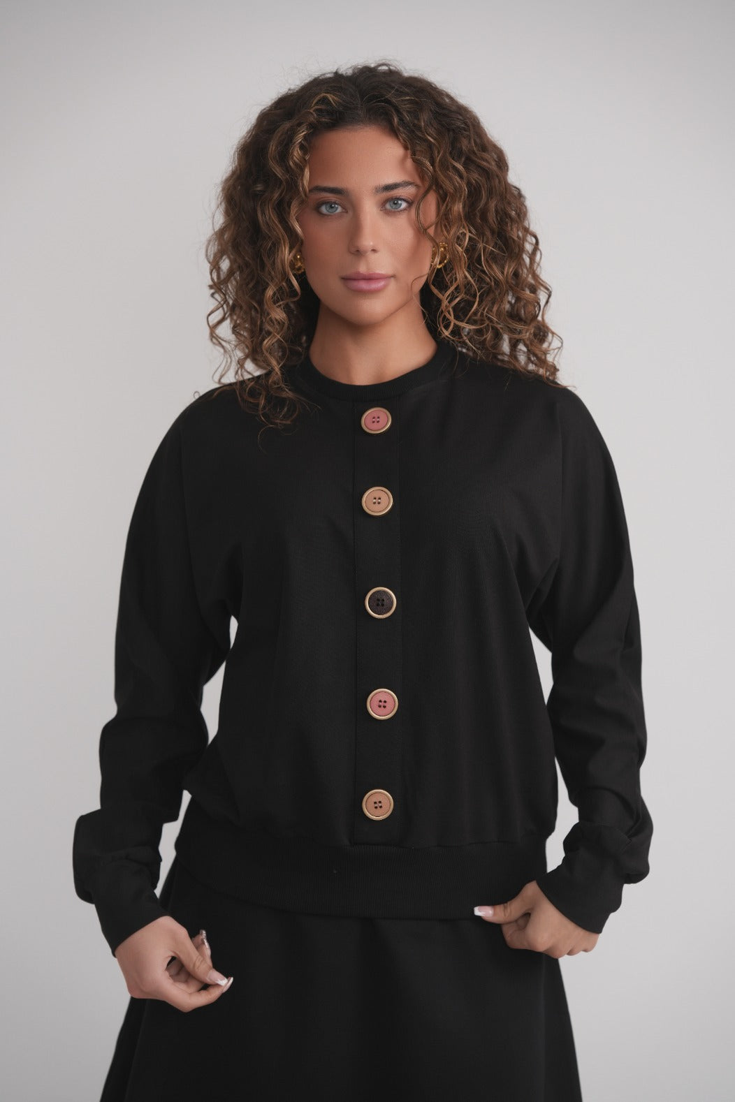 French Terry Button Sweatshirt