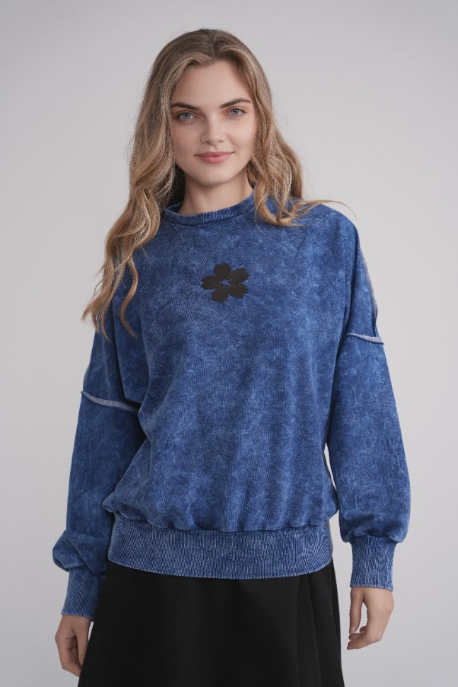Acid Wash Dolman Sweatshirt - Blue