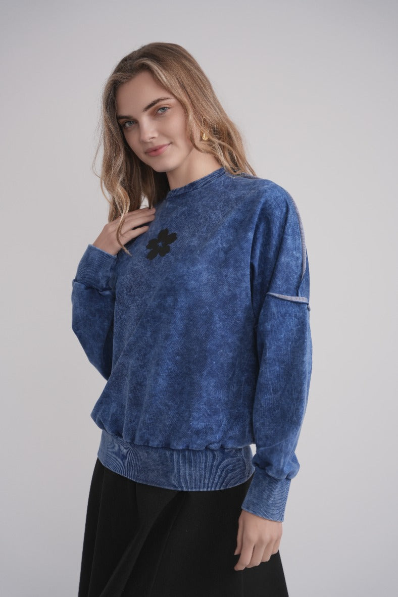 Acid Wash Dolman Sweatshirt - Blue