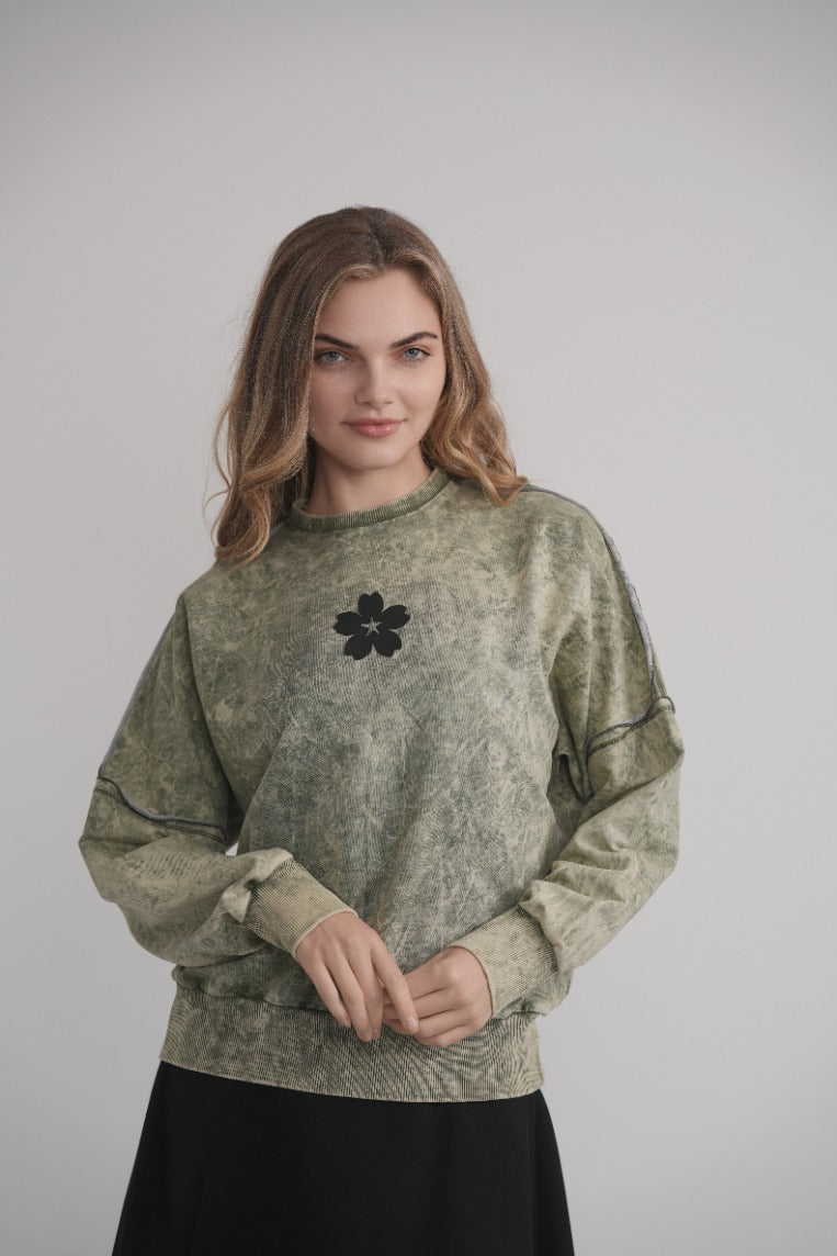 Acid Wash Dolman Sweatshirt - Green