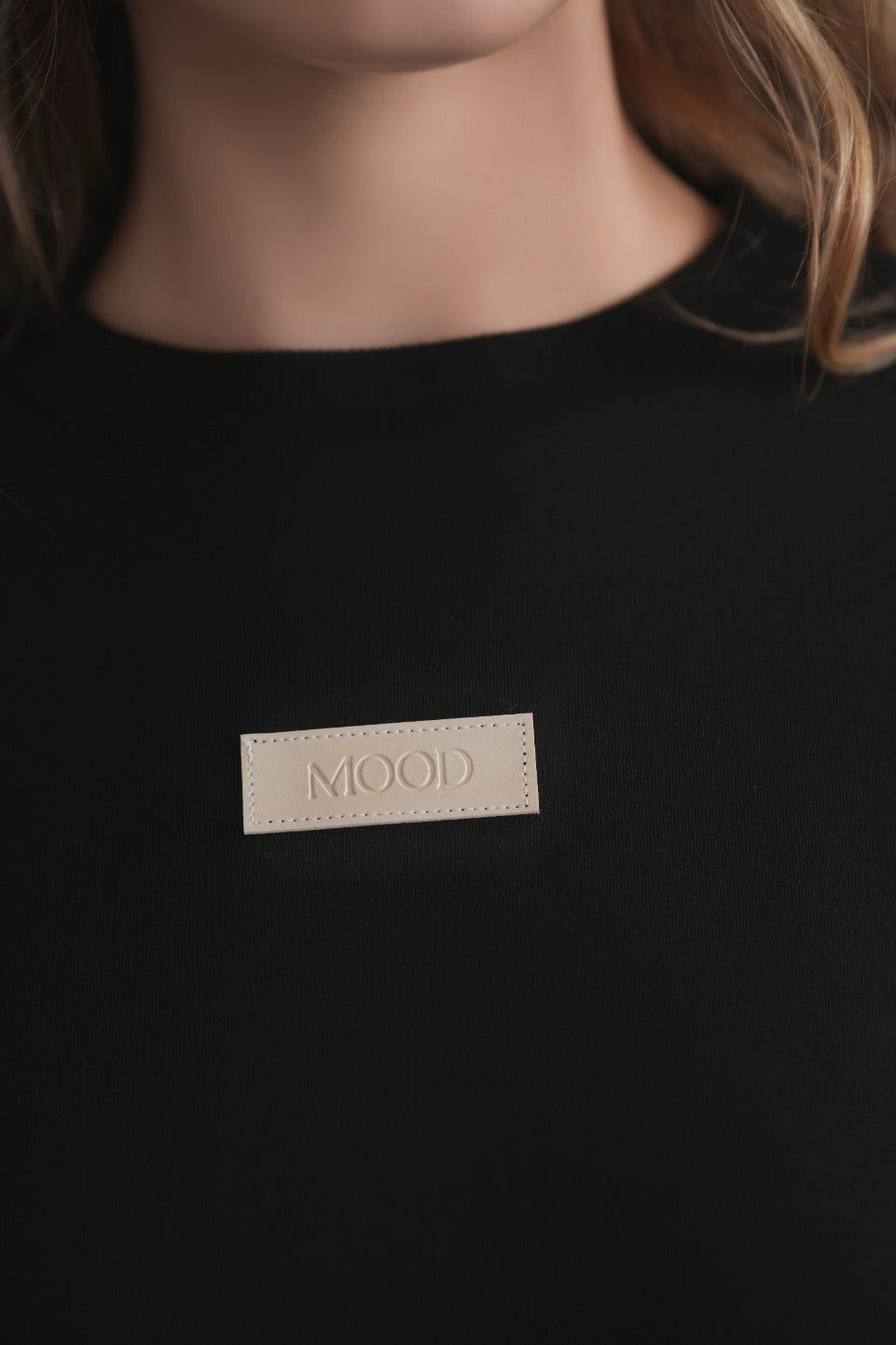 Black Sweatshirt With Leather Embossed Logo