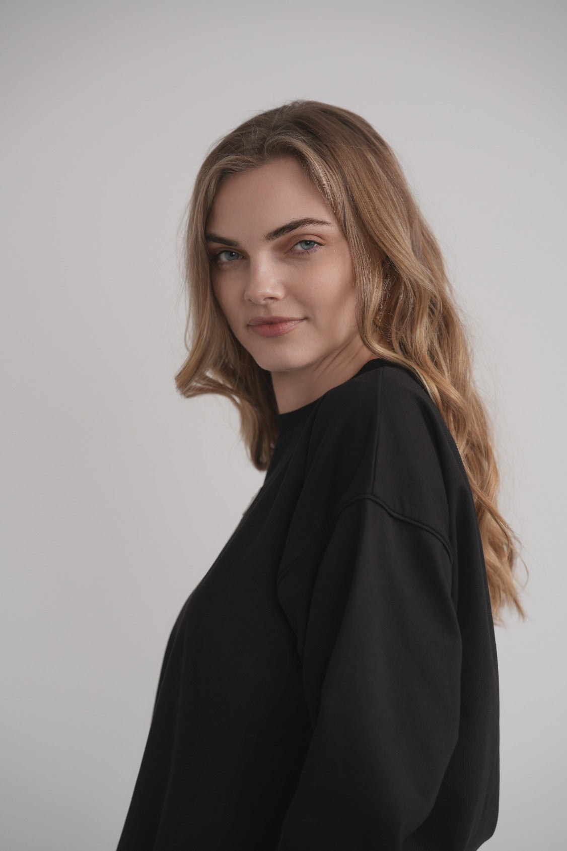 Black Sweatshirt With Leather Embossed Logo
