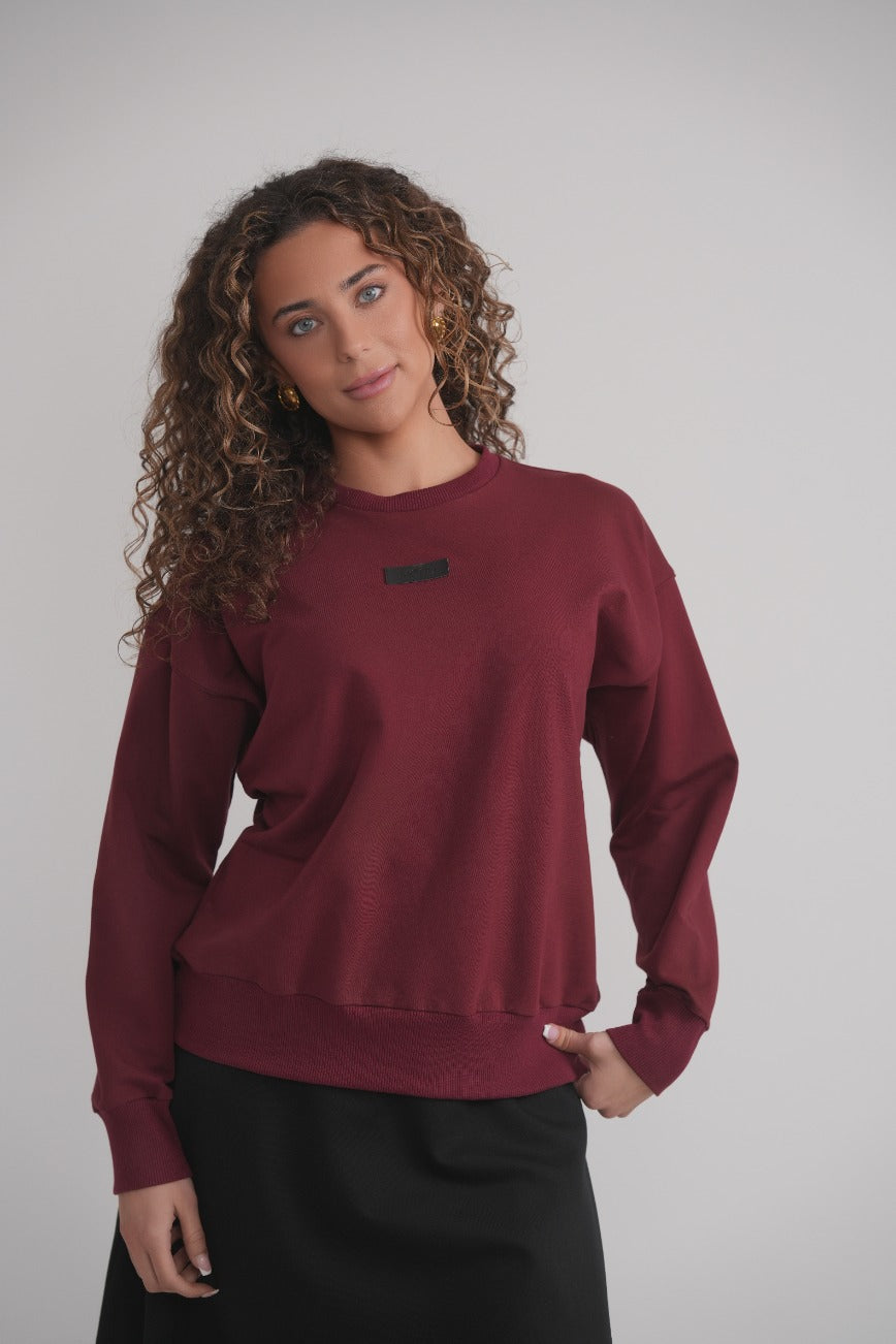 Wine Sweatshirt With Leather Embossed Logo