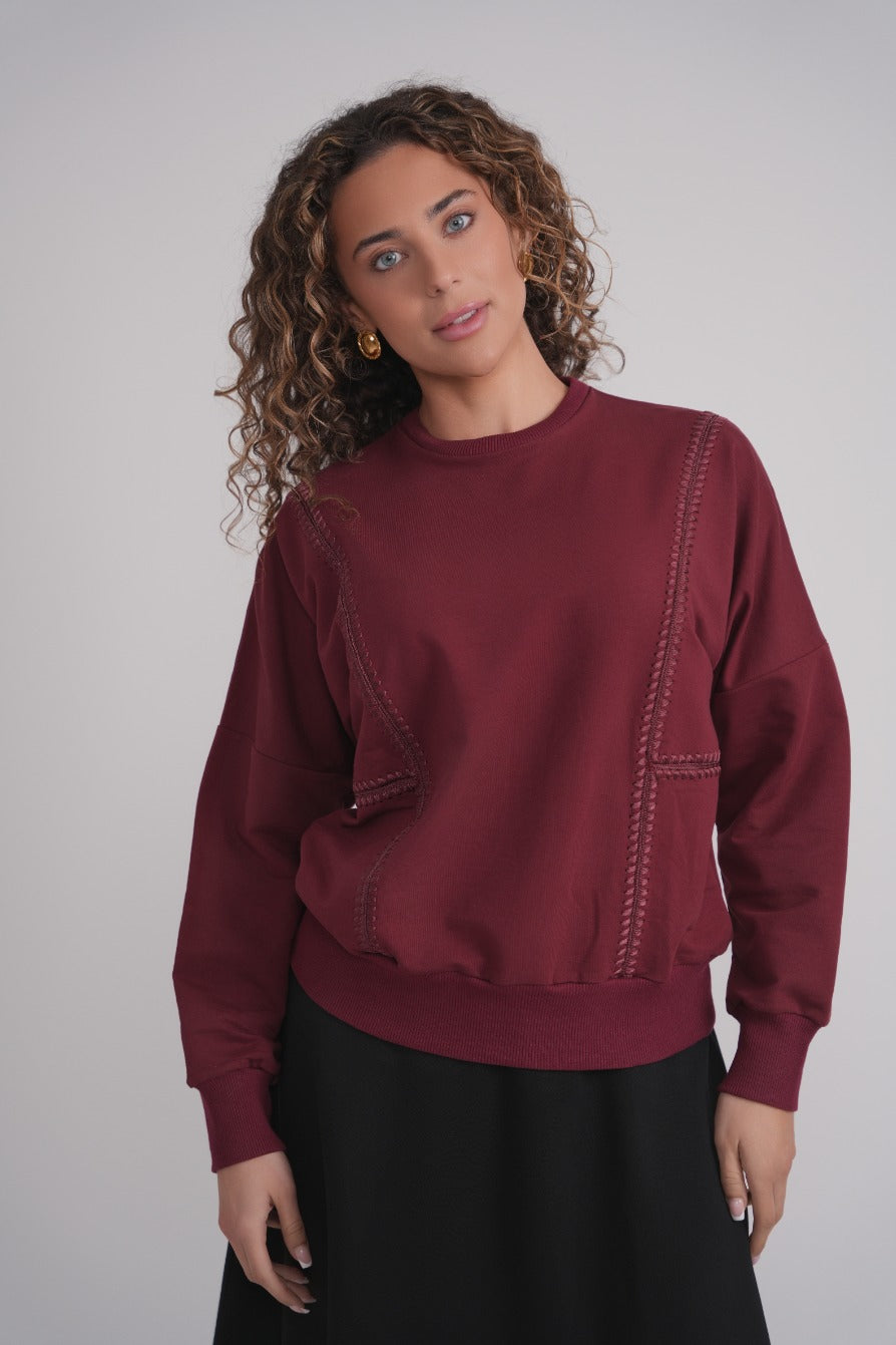 Burgundy Triangle Stitch Sweatshirt