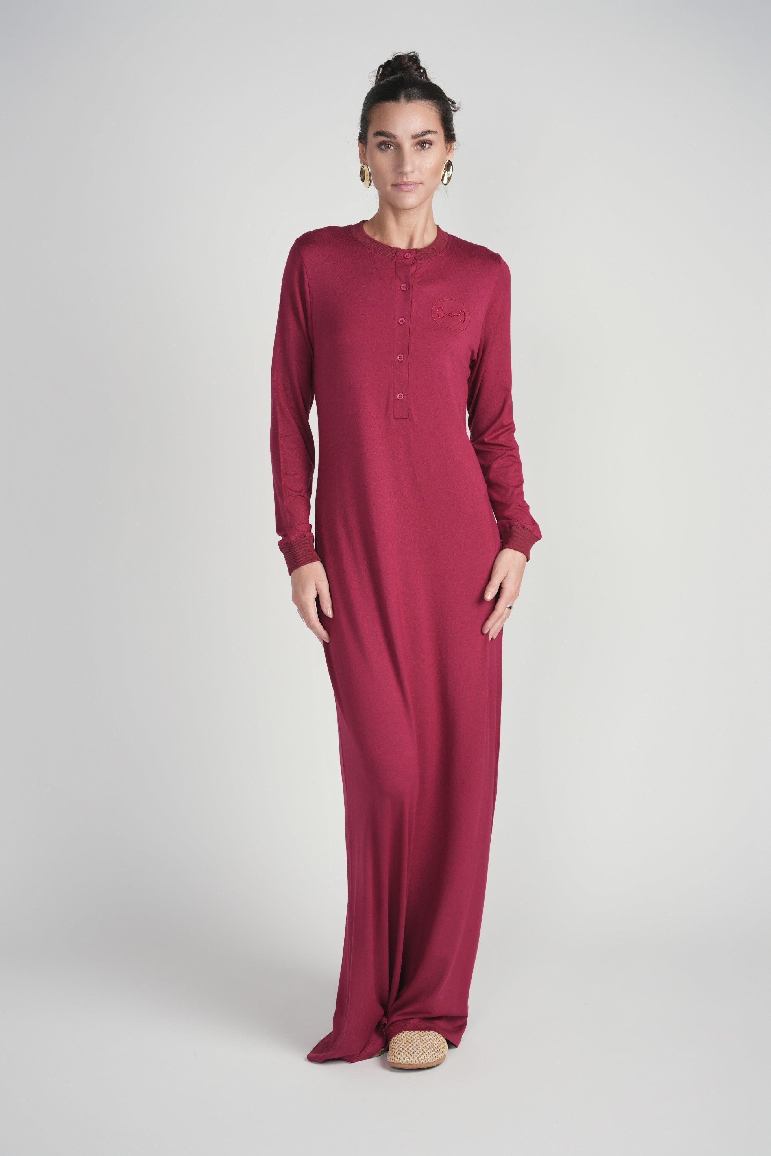 Horesbit Rhinestone Nightgown with Buttons