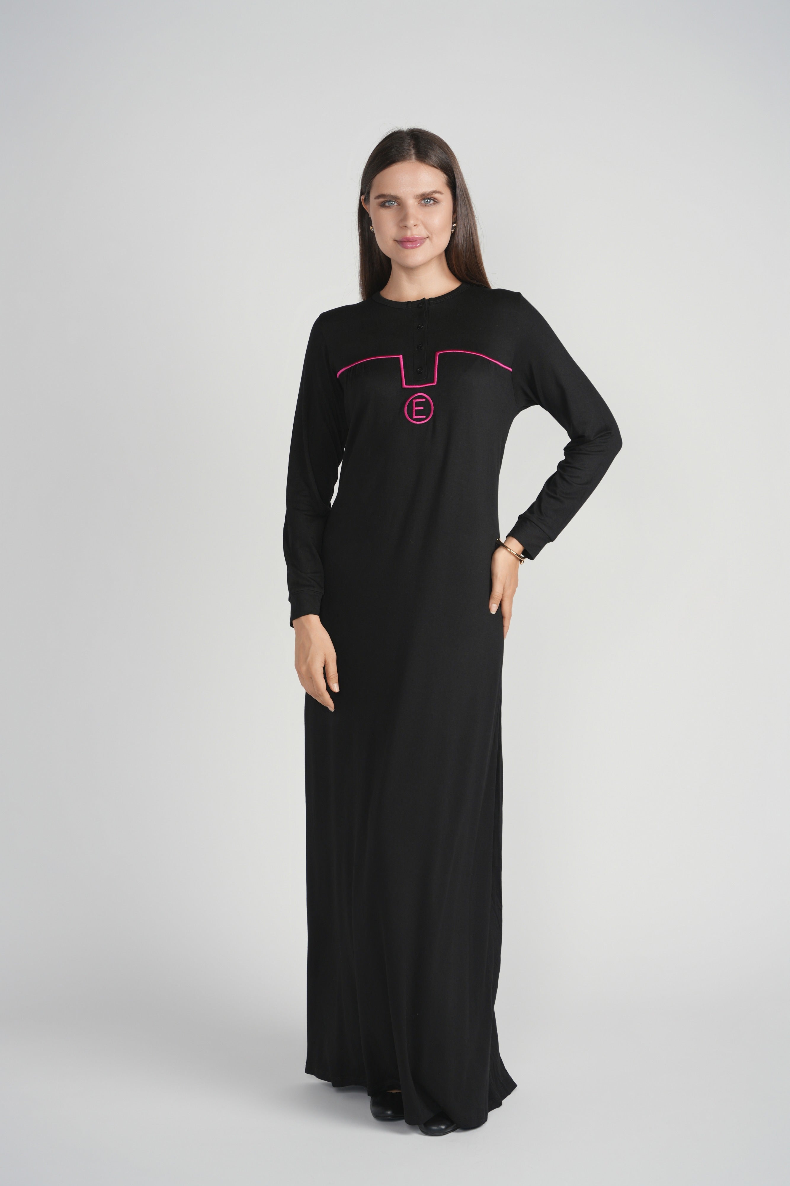 Embroidered Nightgown with Buttons