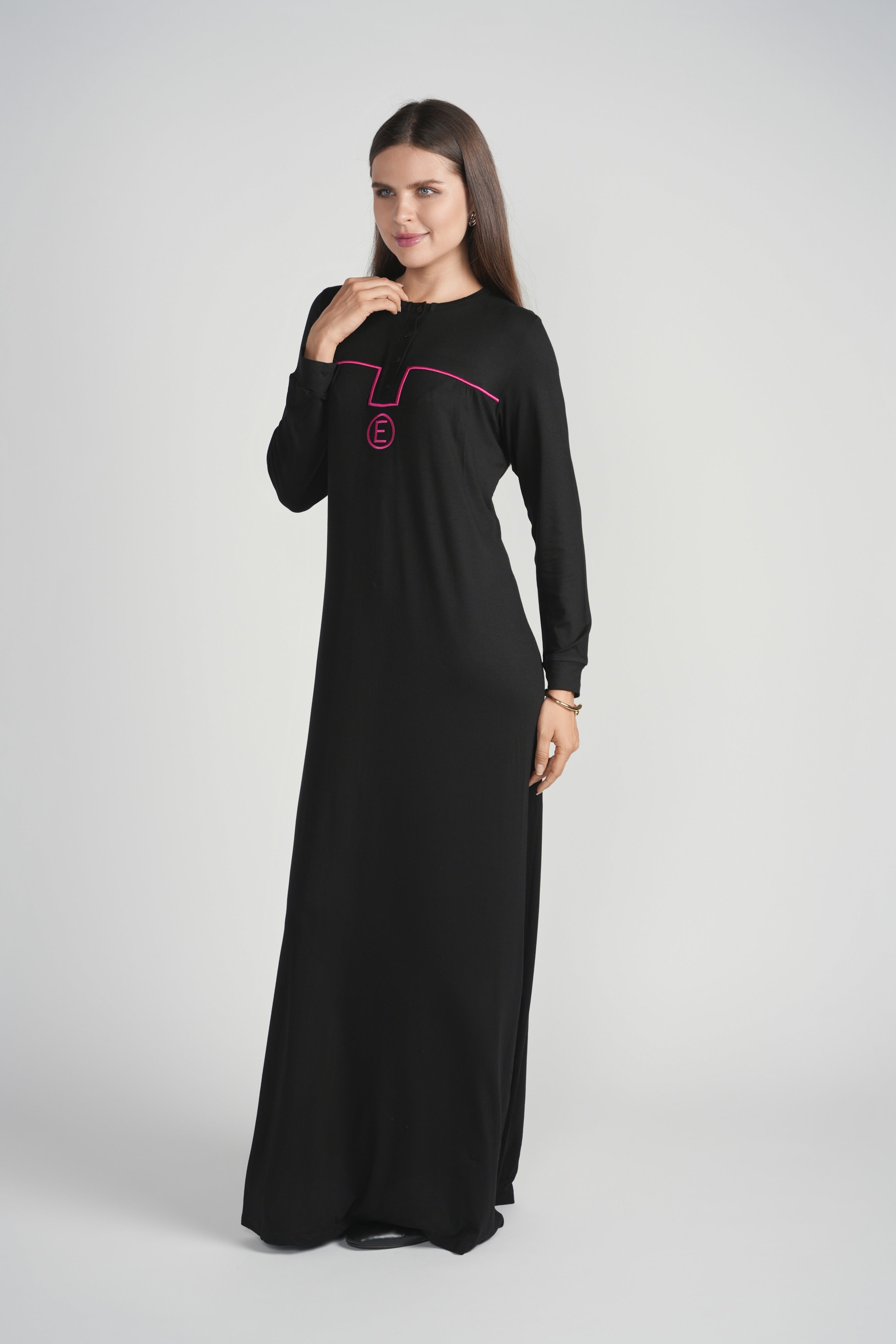 Embroidered Nightgown with Buttons