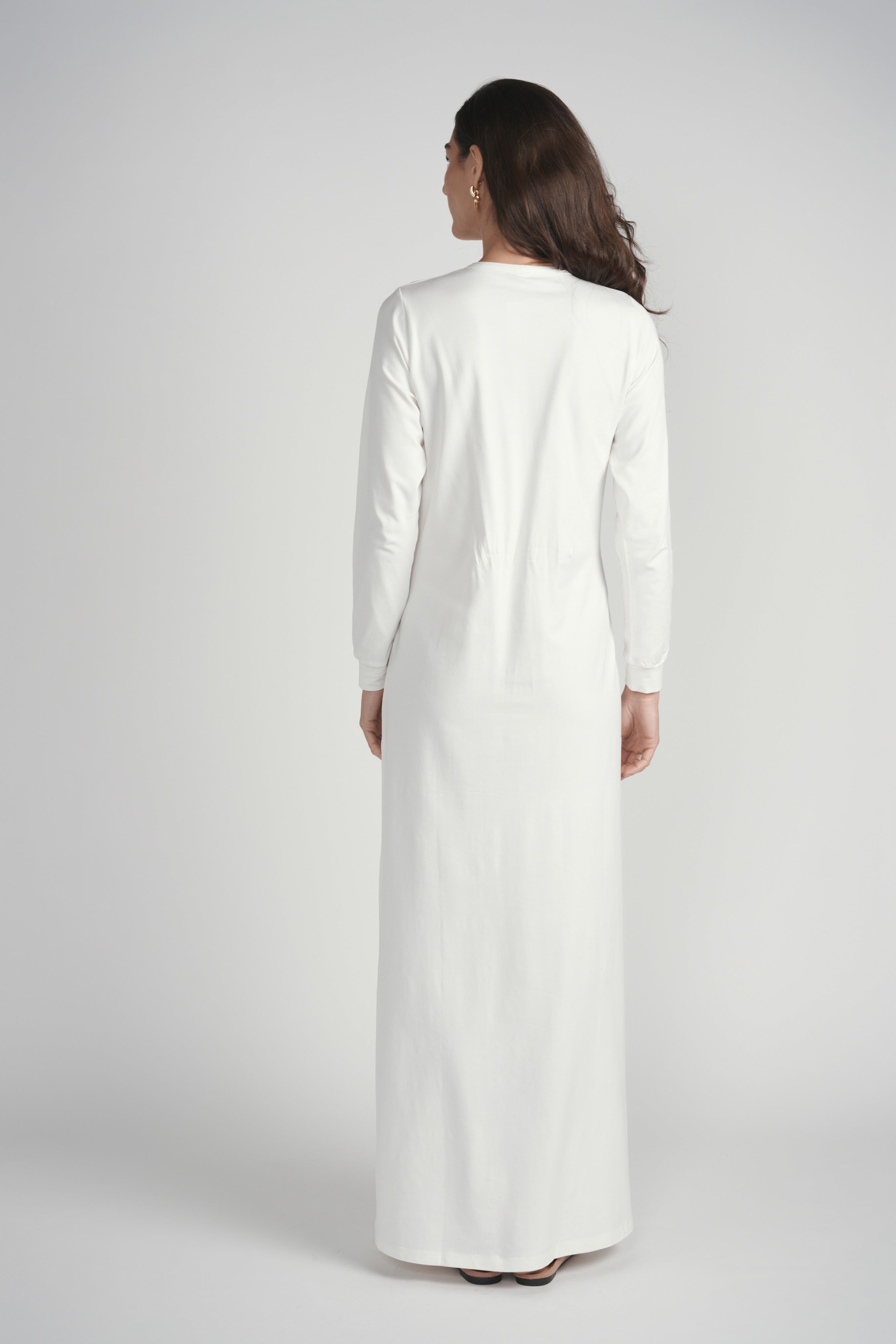 Flower Detail Button Nightgown- White