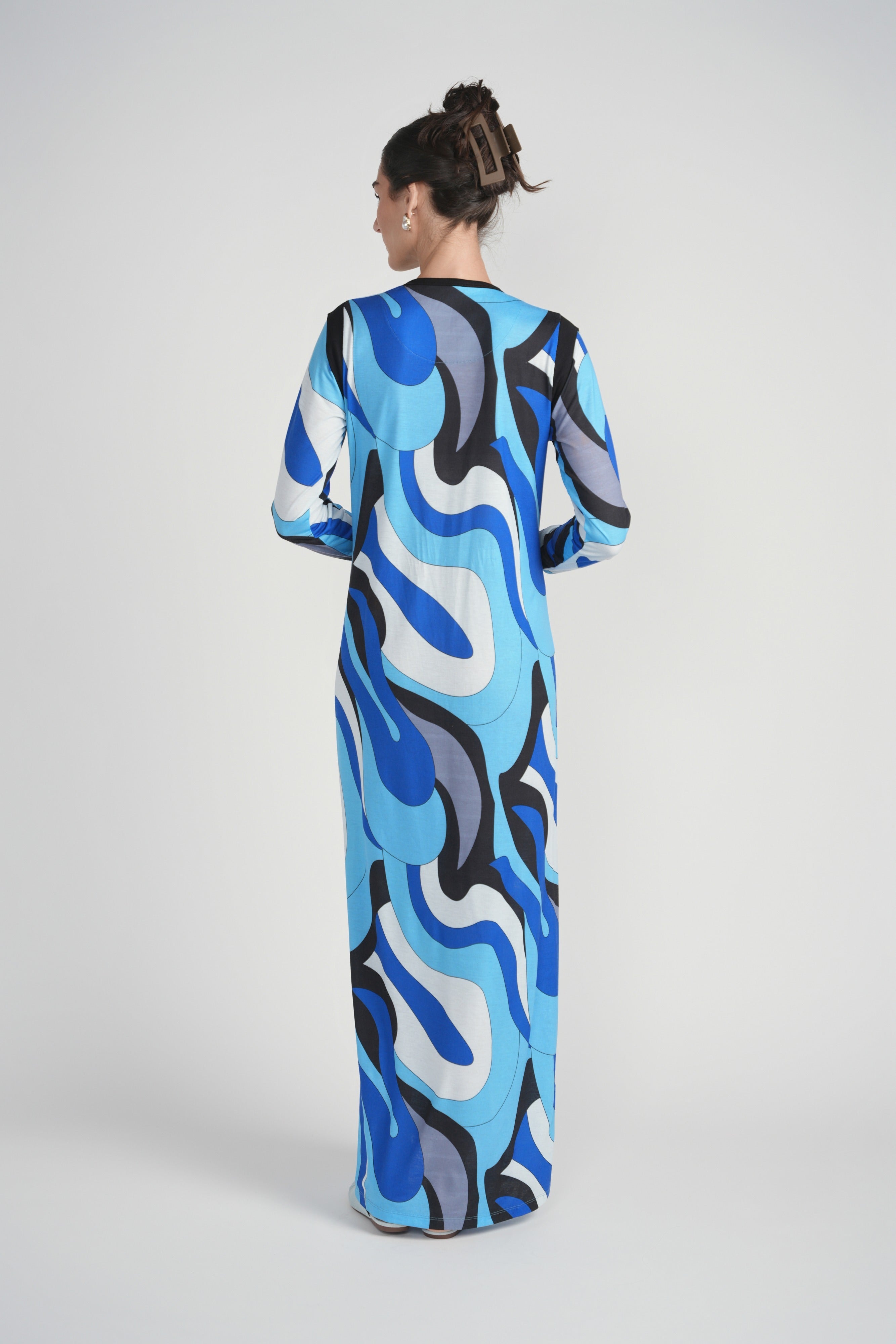 Detail Print Button Nightgown- Blue