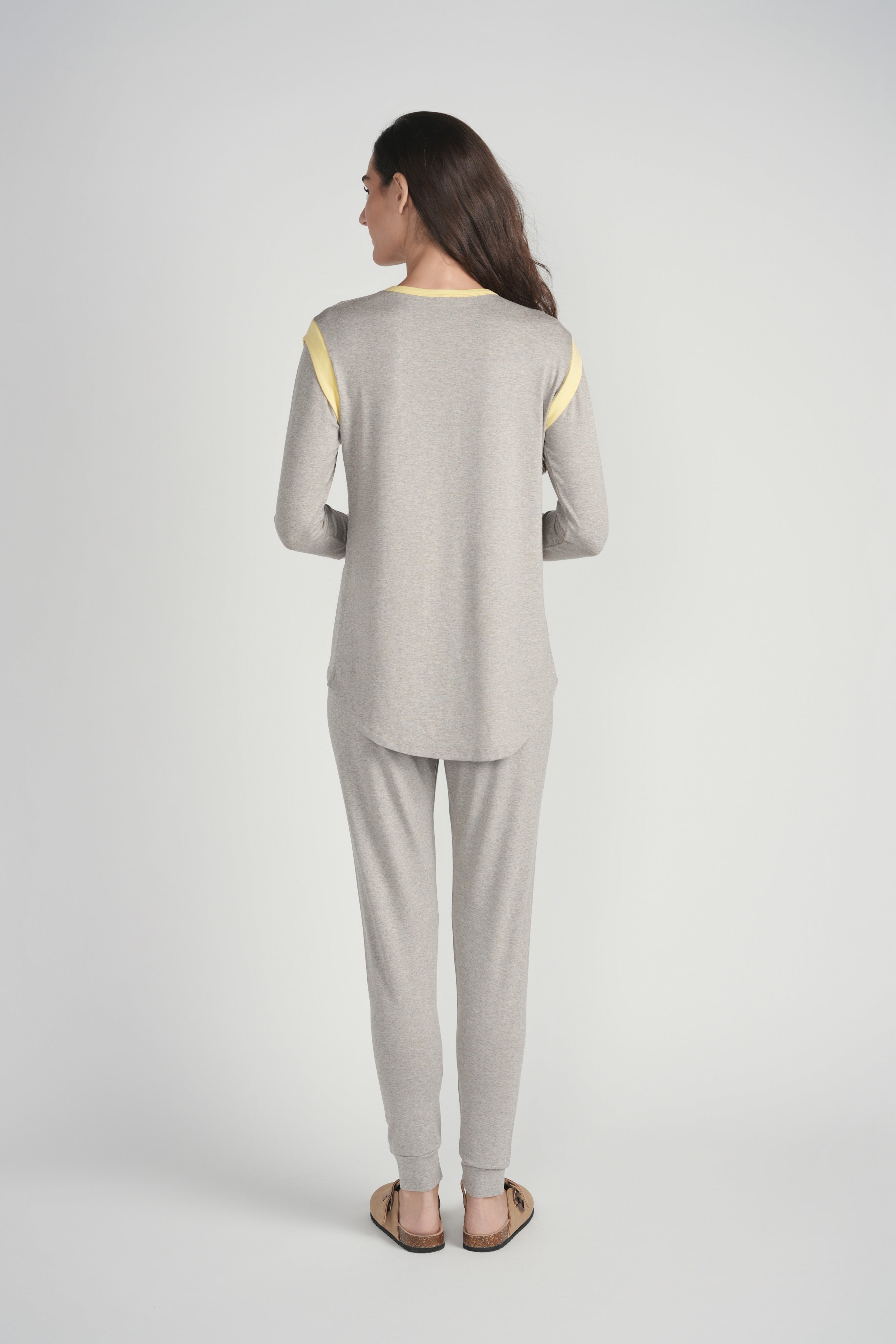 Yellow Detail Pajama- Grey