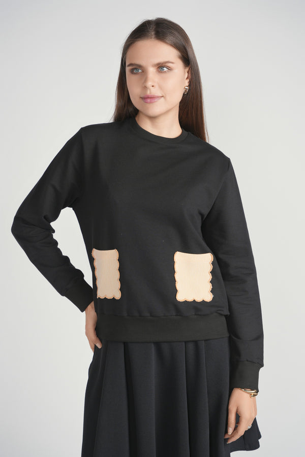 Seersucker Pocket Sweatshirt - Beige