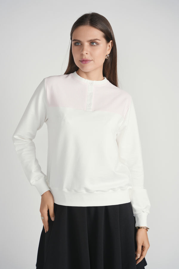Seersucker Sweatshirt - White/Pink