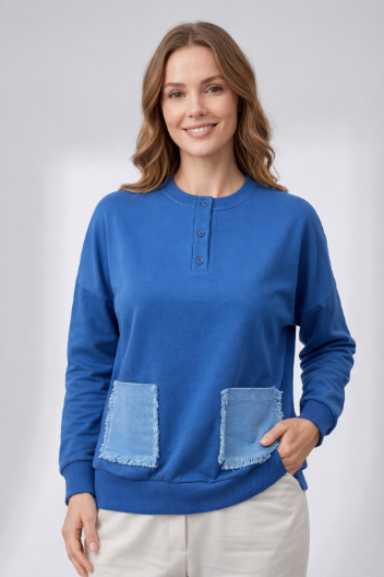 Frayed Pocket Dolman - Cobalt