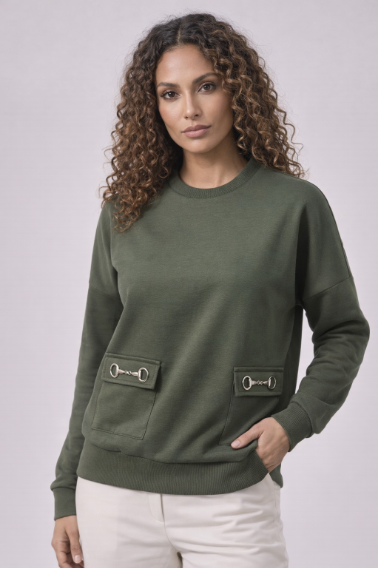 Horsebit Pocket Sweatshirt - Khaki