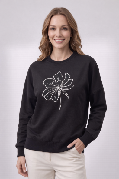 Felt Design Sweatshirt - Black