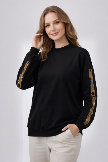 Nailhead Oversized Sweat -Black