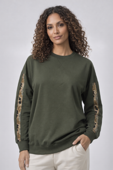Nailhead Oversized Sweat -Khaki