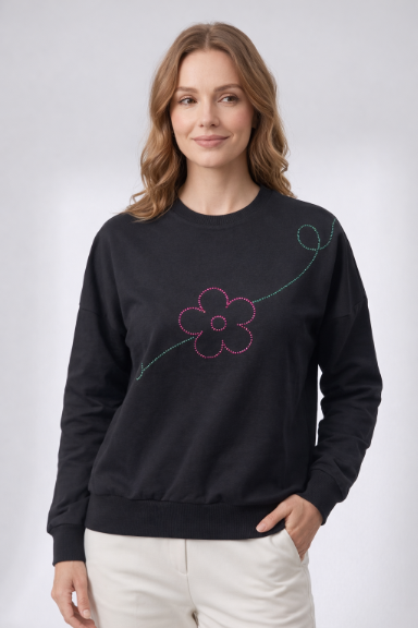 Flower Rhinestones Sweatshirt