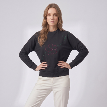 Flower Rhinestones Sweatshirt
