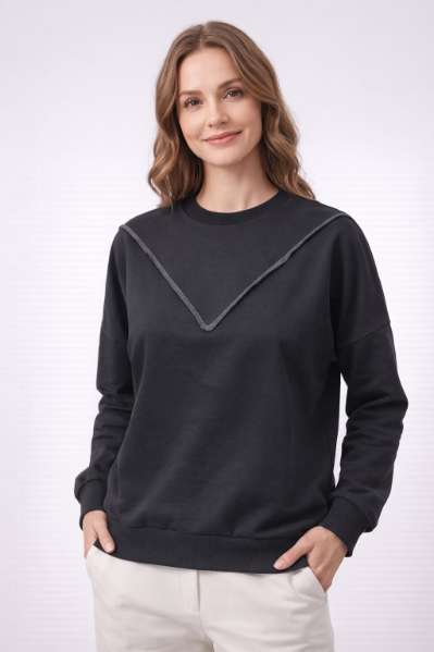 Reversed Stitch Oversized Sweat - Black