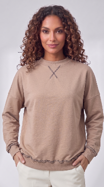 Exposed Stich Oversized Sweat - Beige