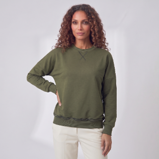 Exposed Stich Oversized Sweat - Khaki